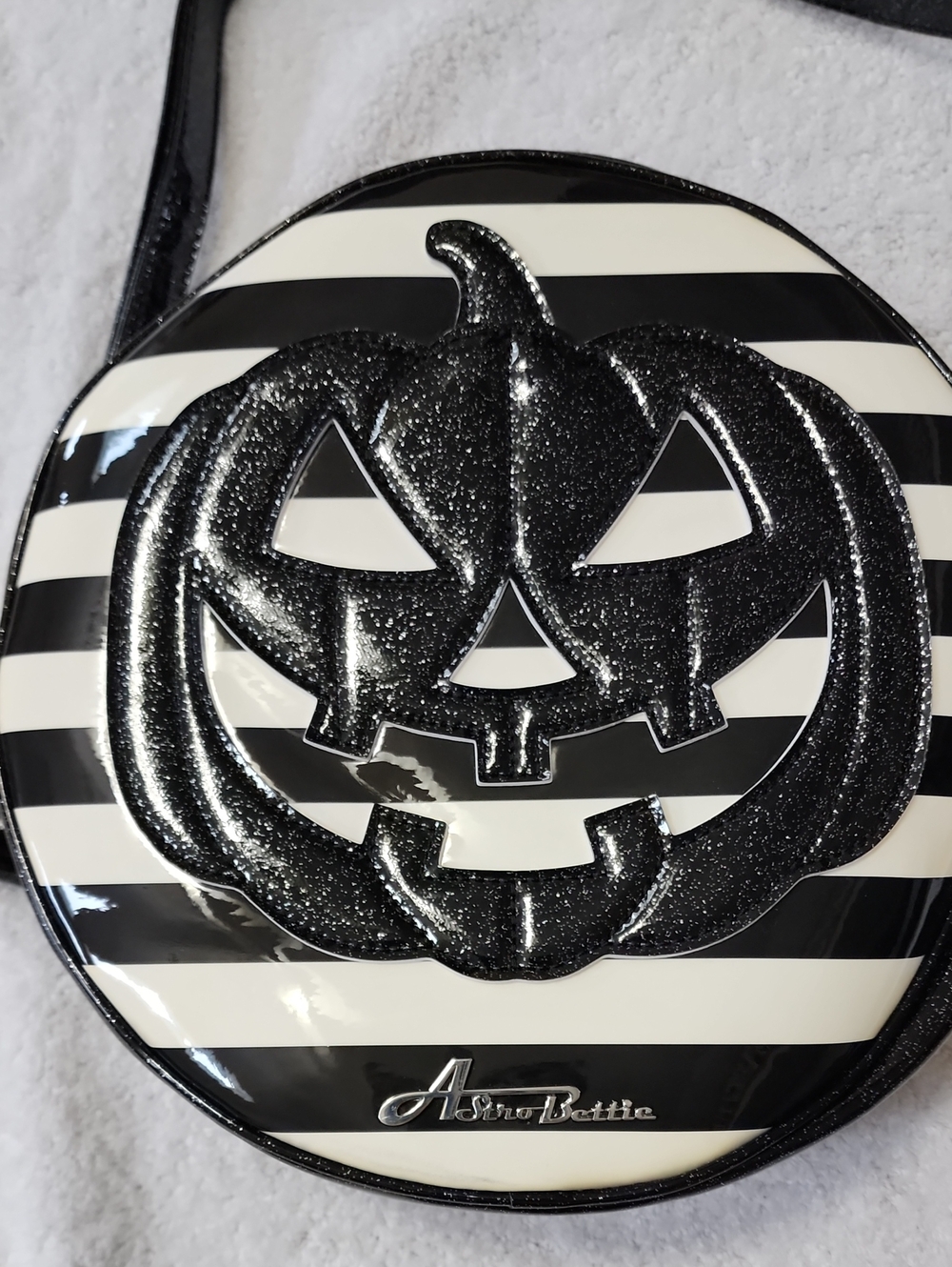 Astro Bettie Black & White Striped Pumpkin Crossbody Bag Preowned
